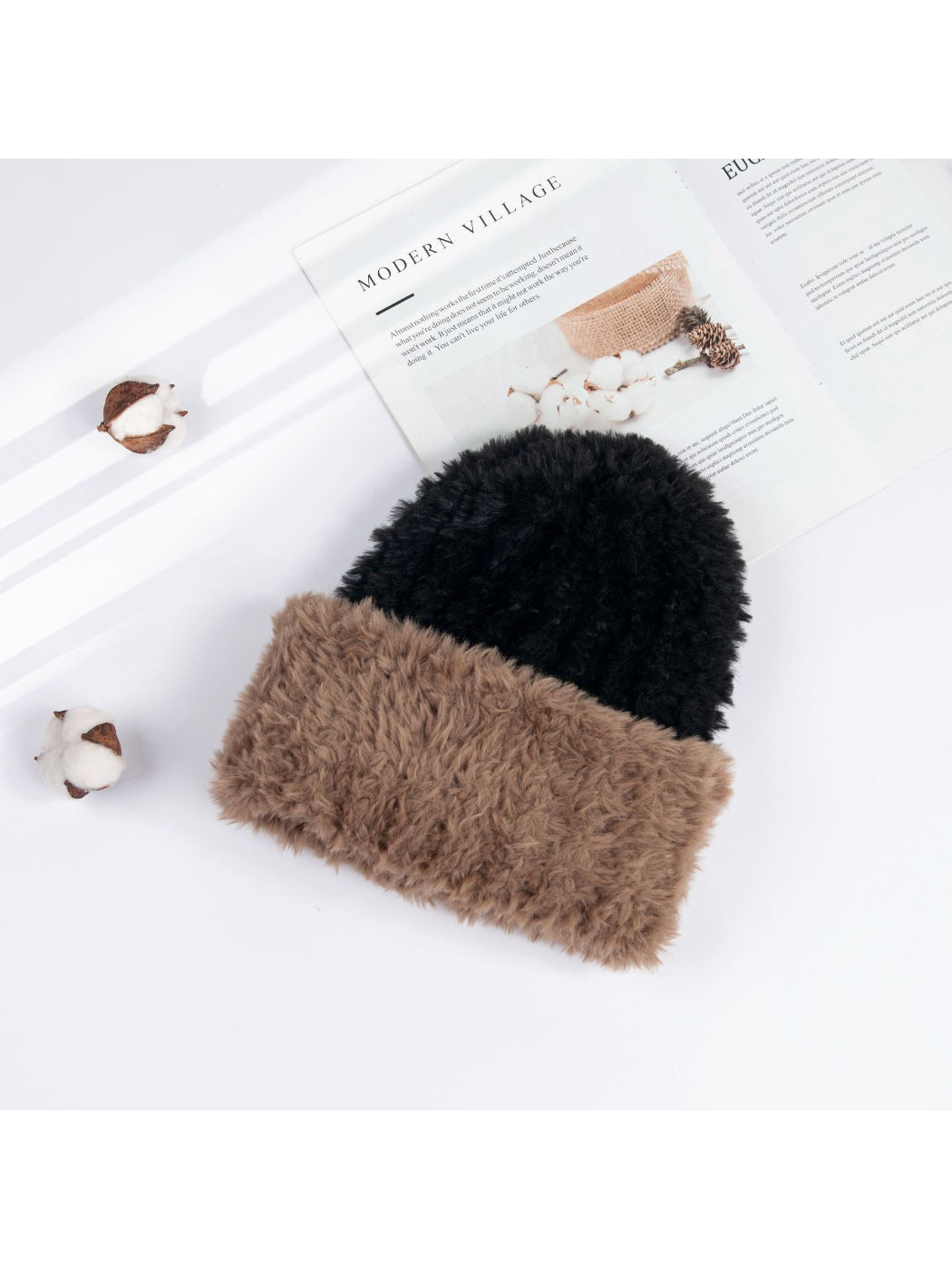 Haila - Soft Two Tone Fuzzy Beanie Hat