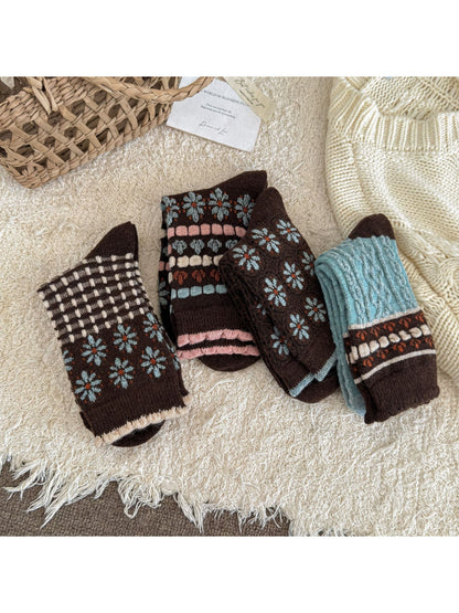 Rufia - Floral and Geometric Knit Crew Socks