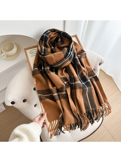 Scarvii - Classic Plaid Tassel Winter Wrap Scarf