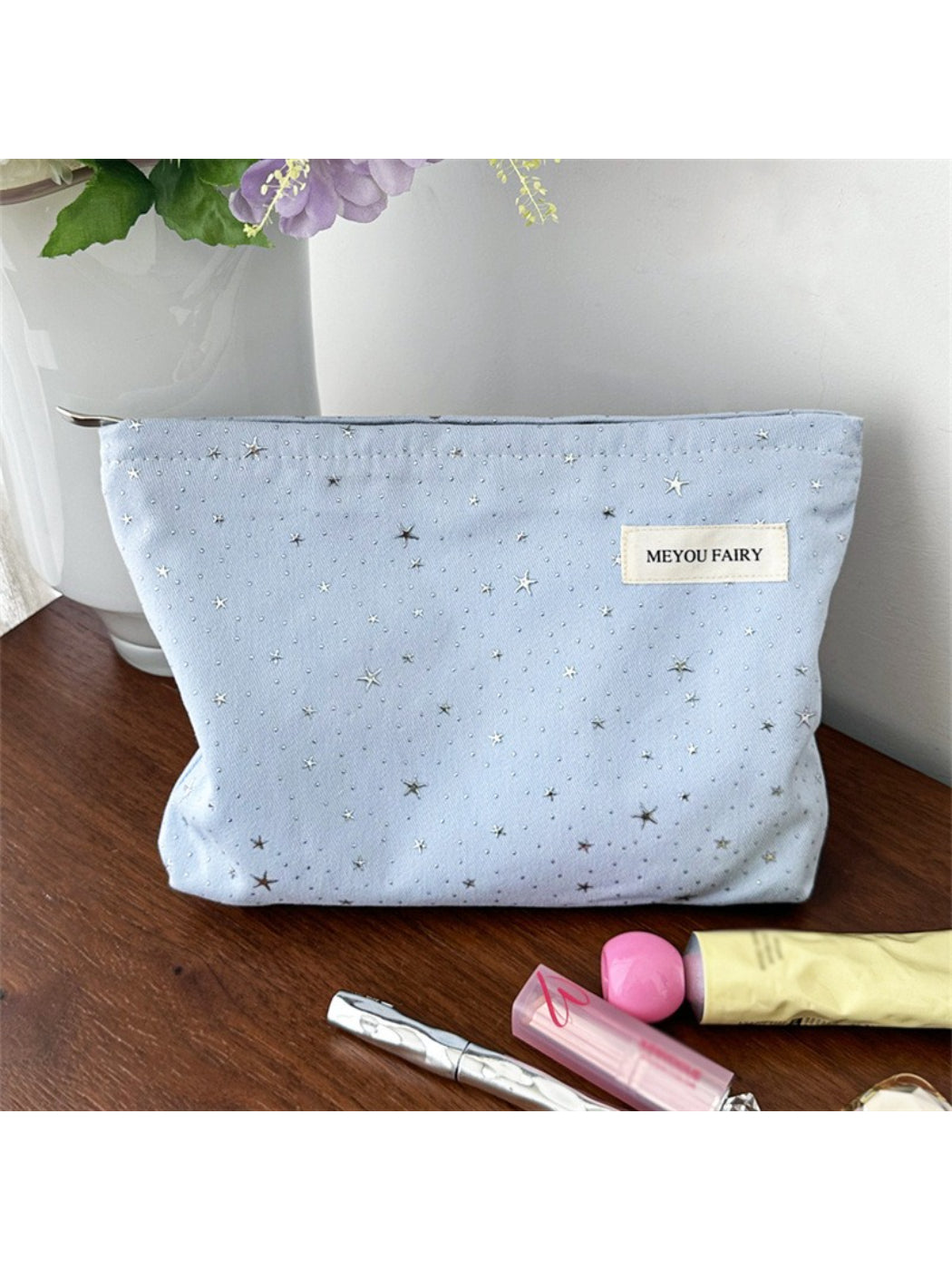 Cosbai Soft Star Print Zip Bag partially open with star print