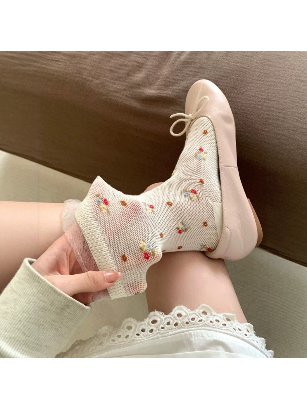 Rufia - Sweet Floral Mesh Crew Socks