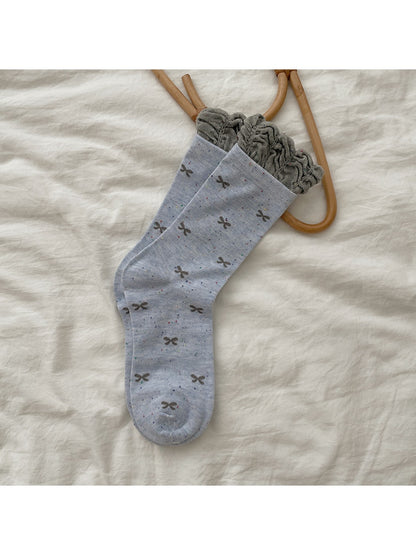 Rufia - Bow Pattern Ruffle Cuff Casual Crew Socks
