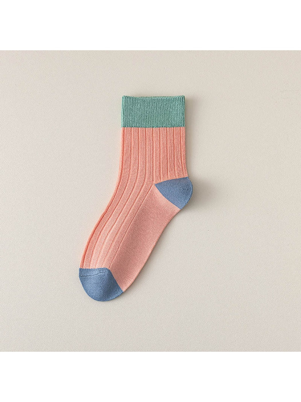 Rufia - Simple Colorblock Ribbed Casual Crew Socks