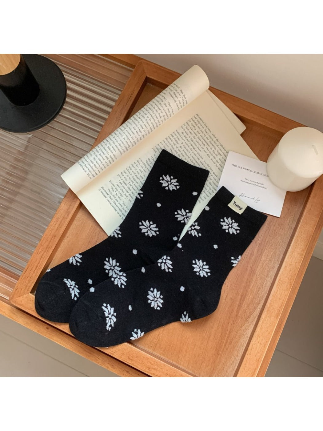 Rufia - Mid-Calf Winter Socks with Snowflake & Dots Patterns