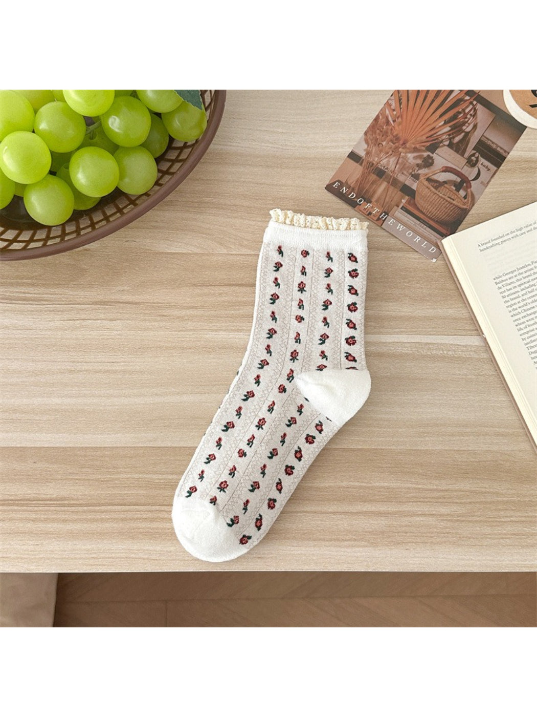 Rufia - Dainty Blossom Lace Accent Crew Socks