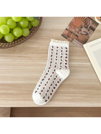 Rufia - Dainty Blossom Lace Accent Crew Socks