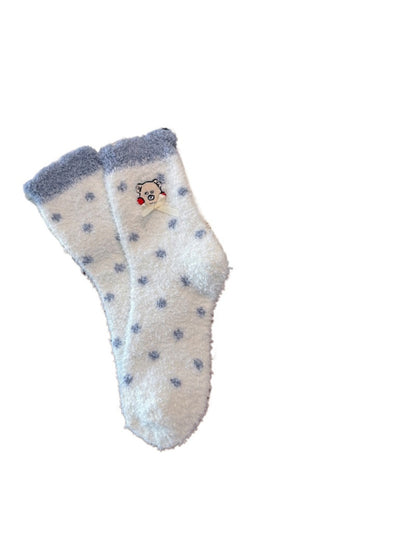 Rufia - Embroidered Cartoon Face & Ribbon Bow Crew Socks