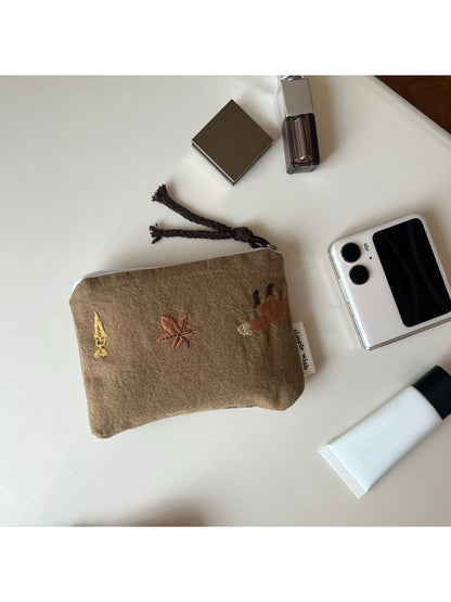 Cosbai - Retro Embroidered Rectangular Zip Pouch