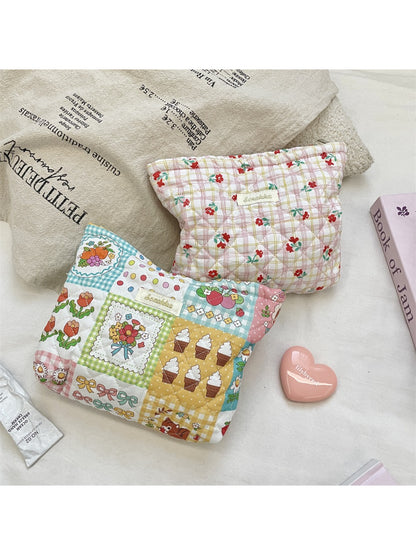 Cosbai - Floral Quilted Makeup Bag