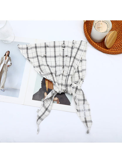 Scarvii - Pastel Plaid Print Triangle Bandana