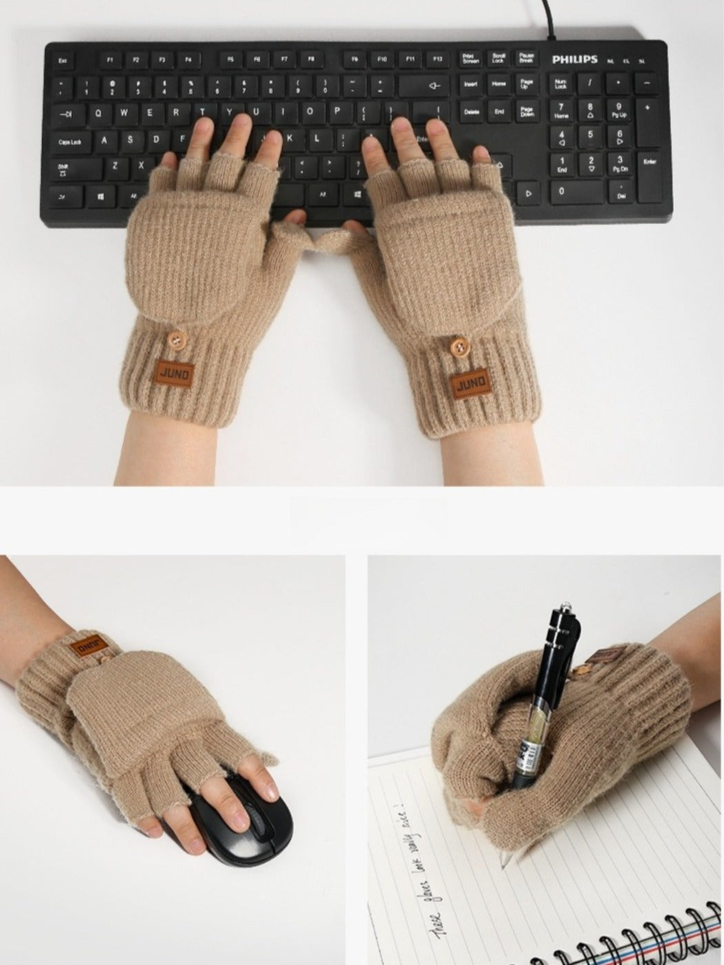 Gloving - Thickened Convertible Fingerless Gloves with Mitten Flaps