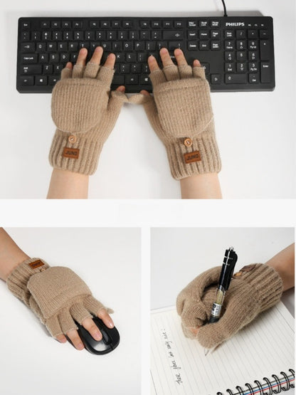 Gloving - Thickened Convertible Fingerless Gloves with Mitten Flaps