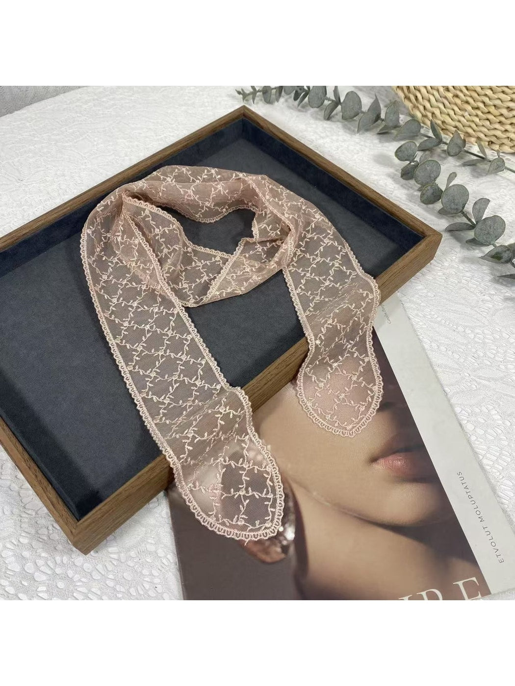 Scarvii - Long Narrow Solid Color Lace Scarf