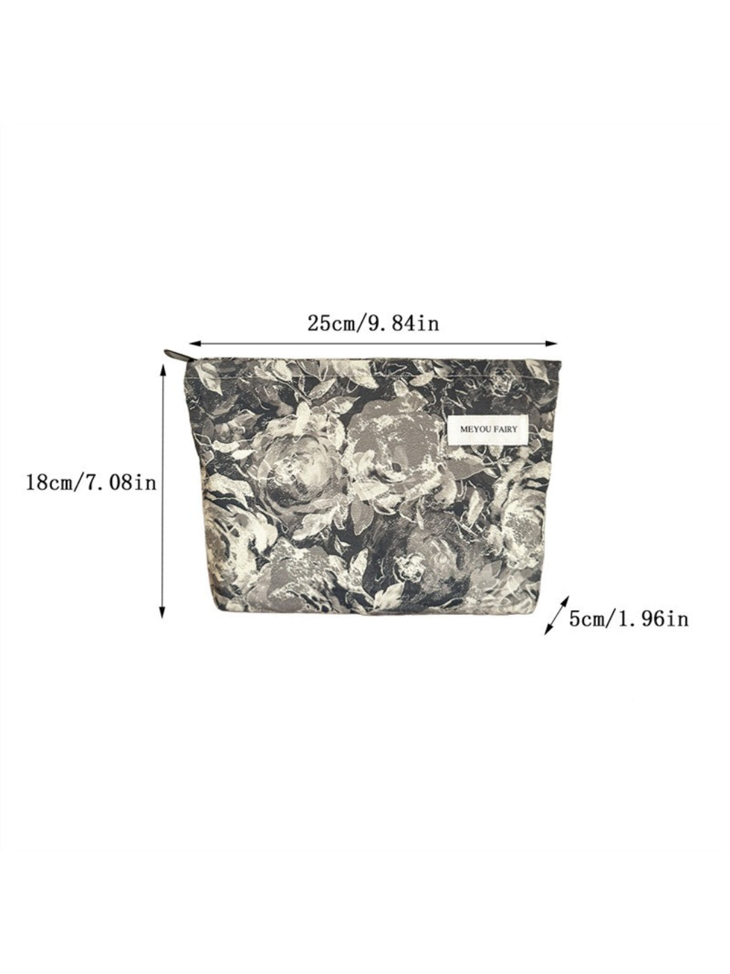 Cosbai floral makeup bag placed on a white surface with lighting