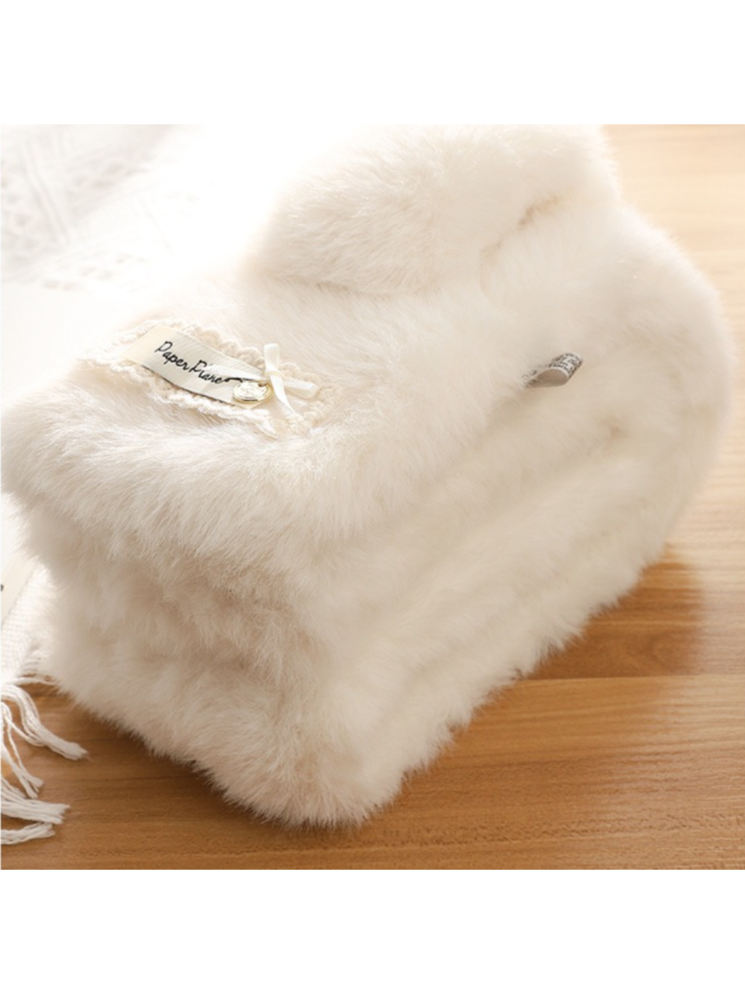 Scarvii - Fuzzy Lace-Trimmed Patch Pull-Through Scarf