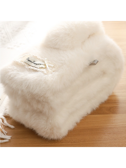 Scarvii - Fuzzy Lace-Trimmed Patch Pull-Through Scarf