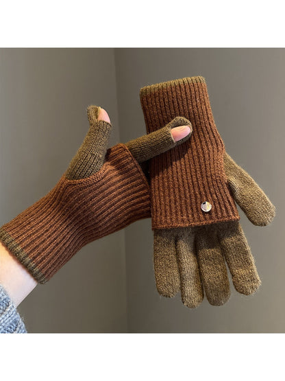 Gloving - Colorblock Ribbed Knit Winter Gloves