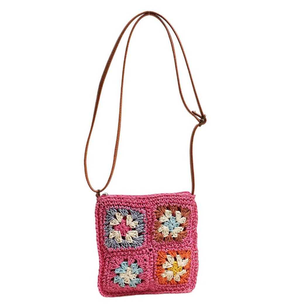 Cosbai - Vintage Square Crochet Flower Crossbody Bag