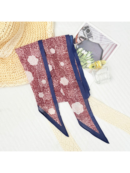 Mini rose triangle scarf displayed flat showing full floral pattern