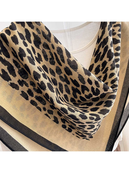 Scarvii - Leopard Print Contrast Border Square Scarf