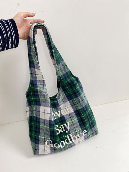 Cosbai – Plaid Embroidered Shoulder Tote