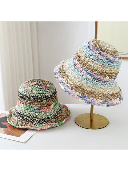Haila - Openwork Stripe Summer Travel Bucket Hat