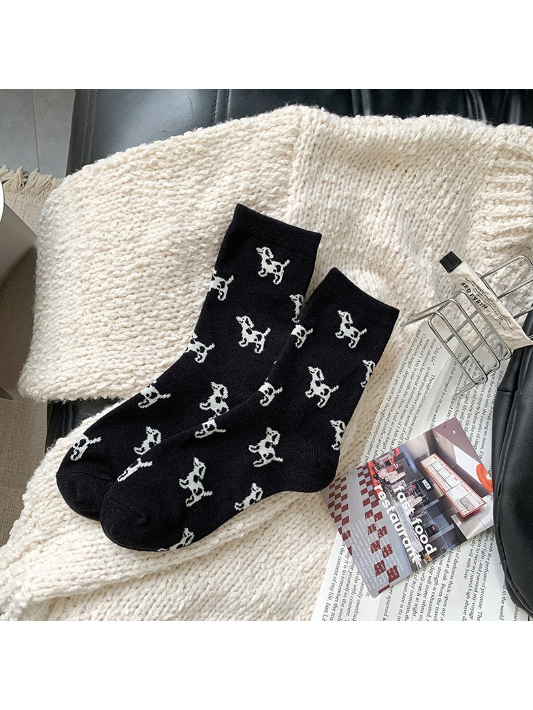 Rufia - Playful Dog Motif Crew Socks