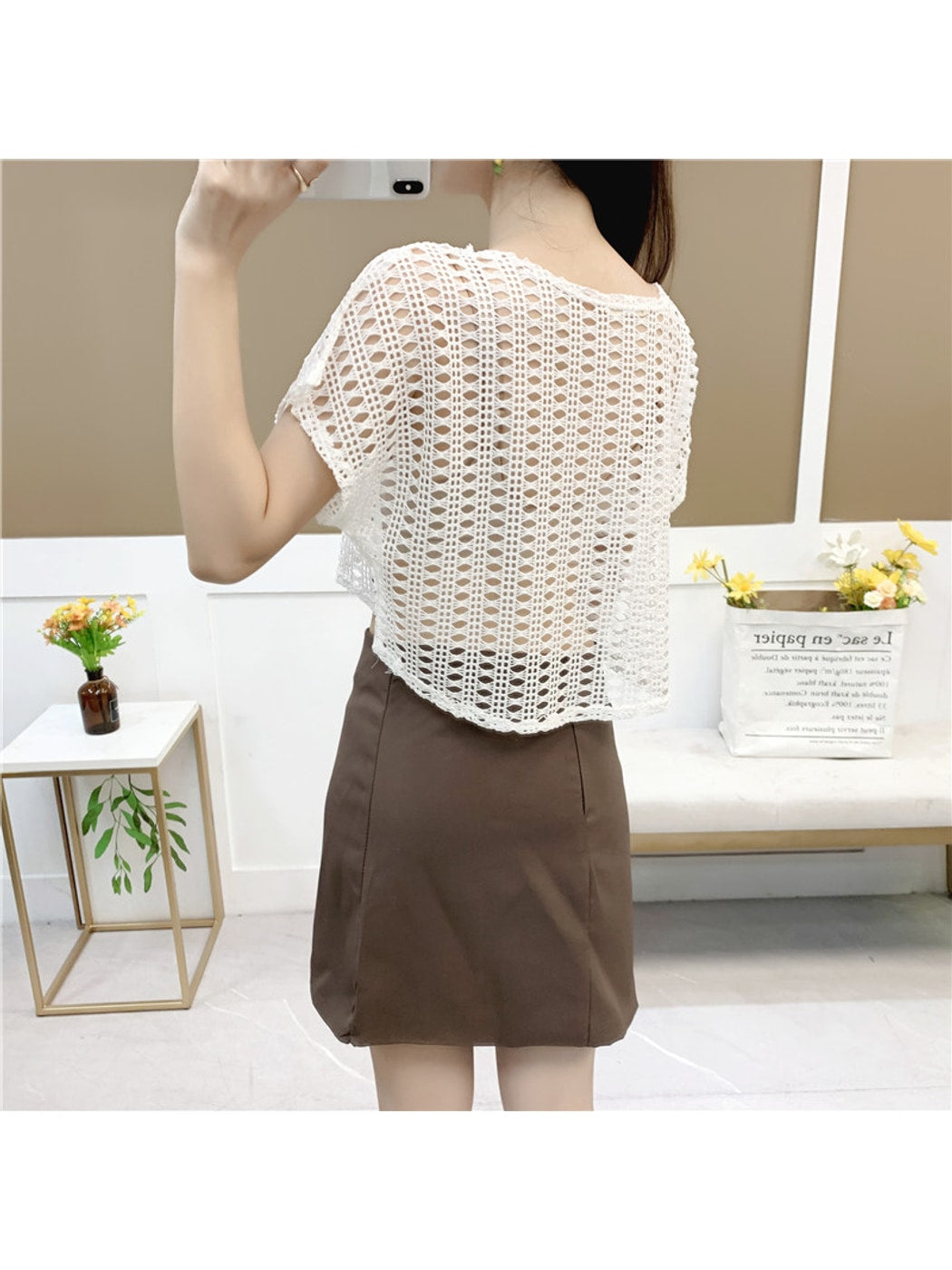 Crosa - Solid Color Openwork Cover Up