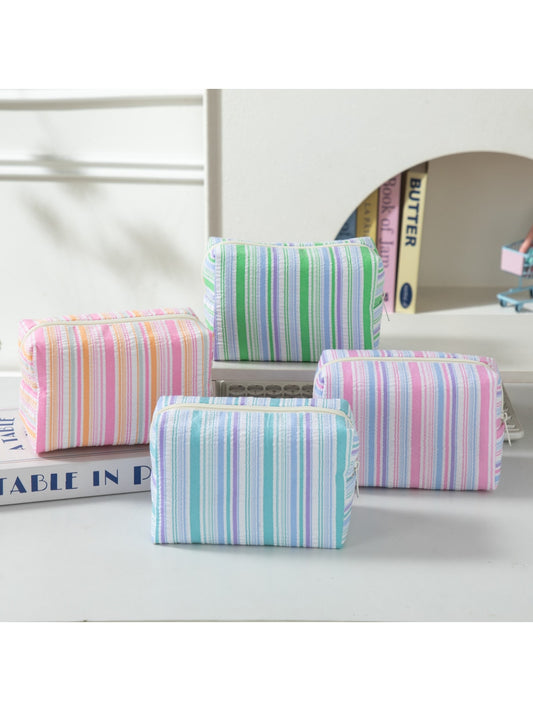 Cosbai - Colorful Striped Zipper Cosmetic Organizer Bag