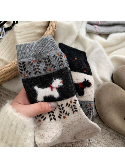 Rufia - Playful Dog Motif Casual Crew Socks