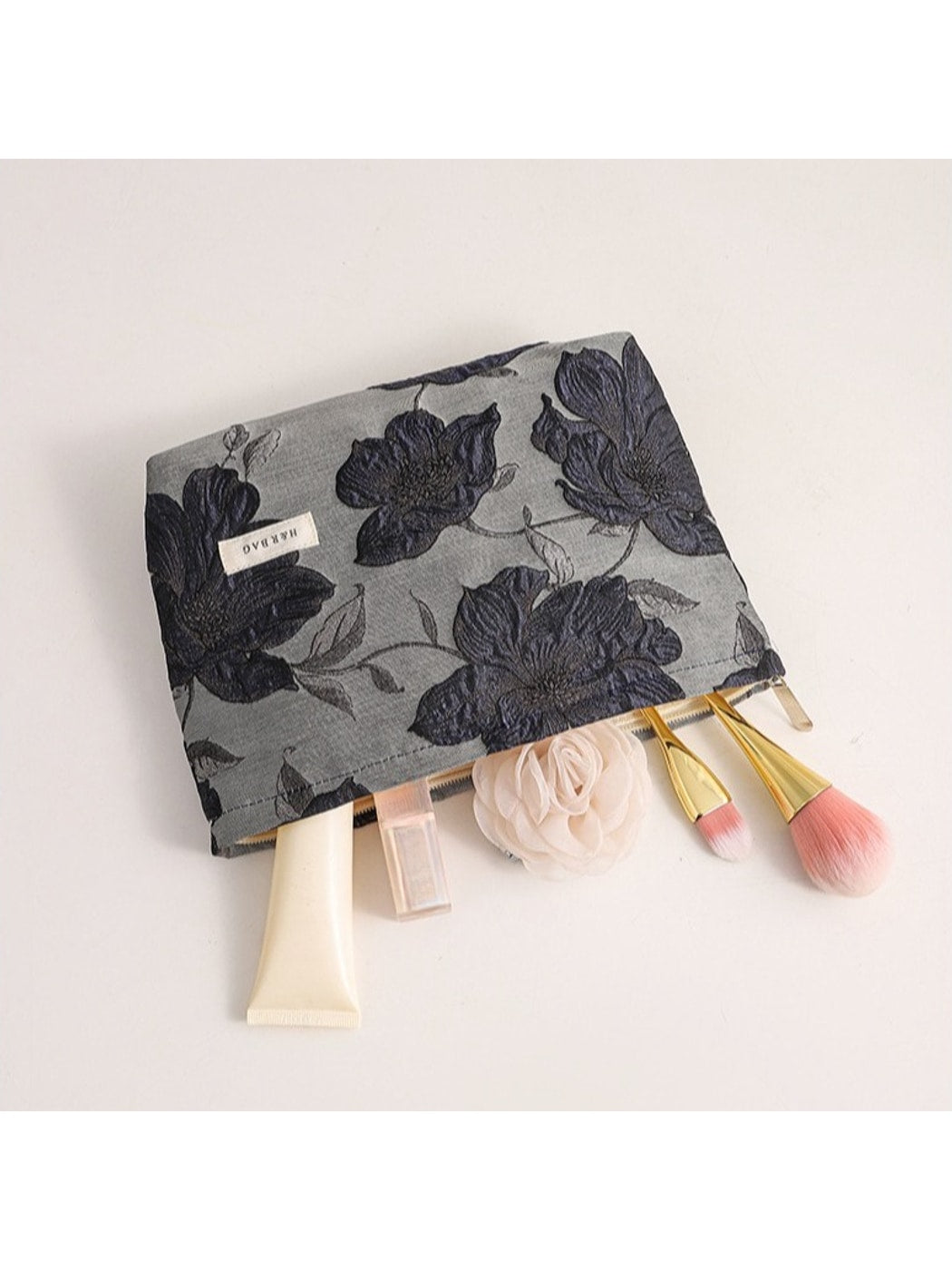 Cosbai - Dark Blue Floral Makeup Organizer Bag