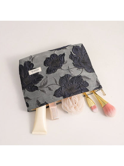 Cosbai - Dark Blue Floral Makeup Organizer Bag