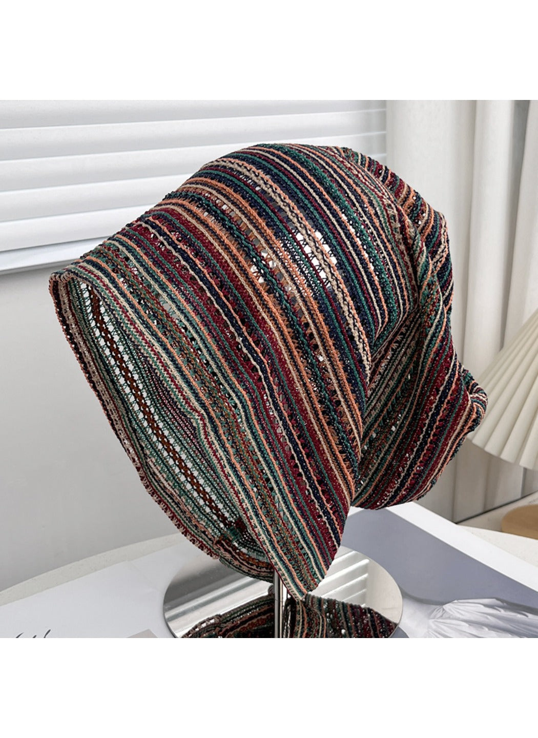 Haila - Multicolor Striped Open-Knit Beanie