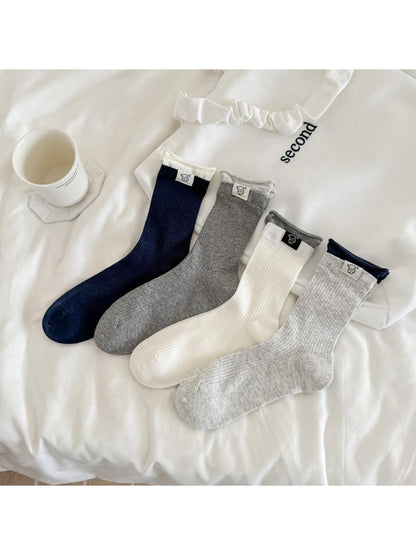 Rufia - Rolled Cuff Ribbed Casual Crew Socks