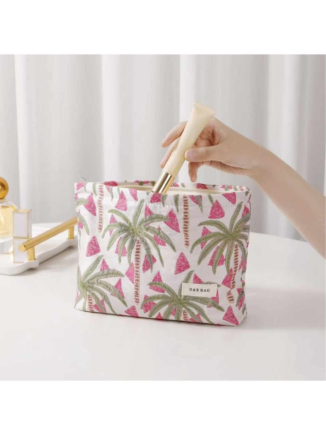 Cosbai - Palm Print Zippered Women's Makeup Bag