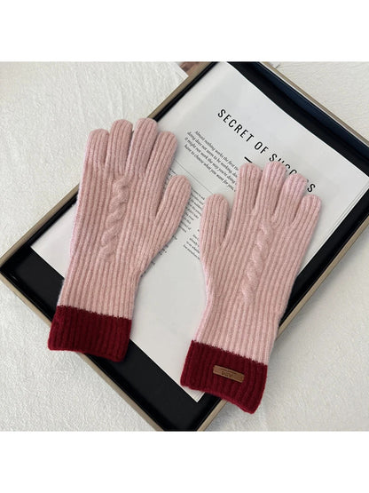 Gloving - Cable Knit Colour Cuff Winter Gloves