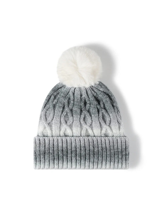 Haila - Gradient Cable Knit Pom Beanie