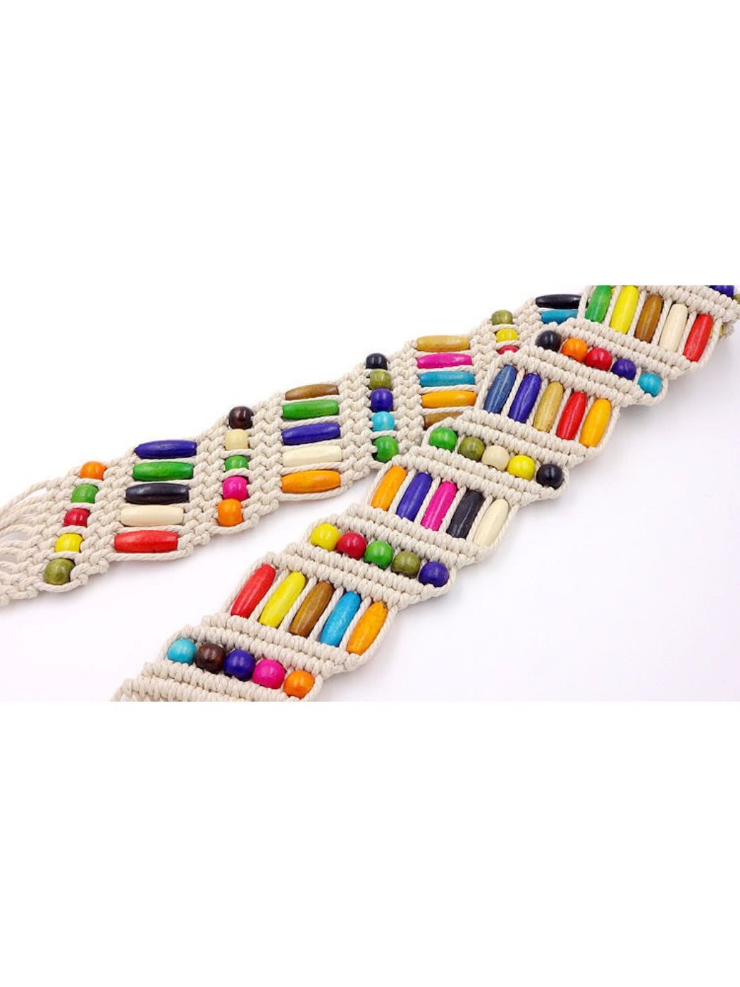 Beco Beaded Woven Waist Belt color options including White, Brown