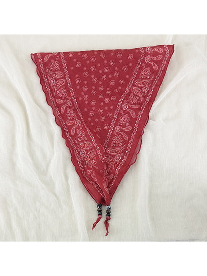 Scarvii vintage bandana headscarf displayed with bead trim detail in natural light