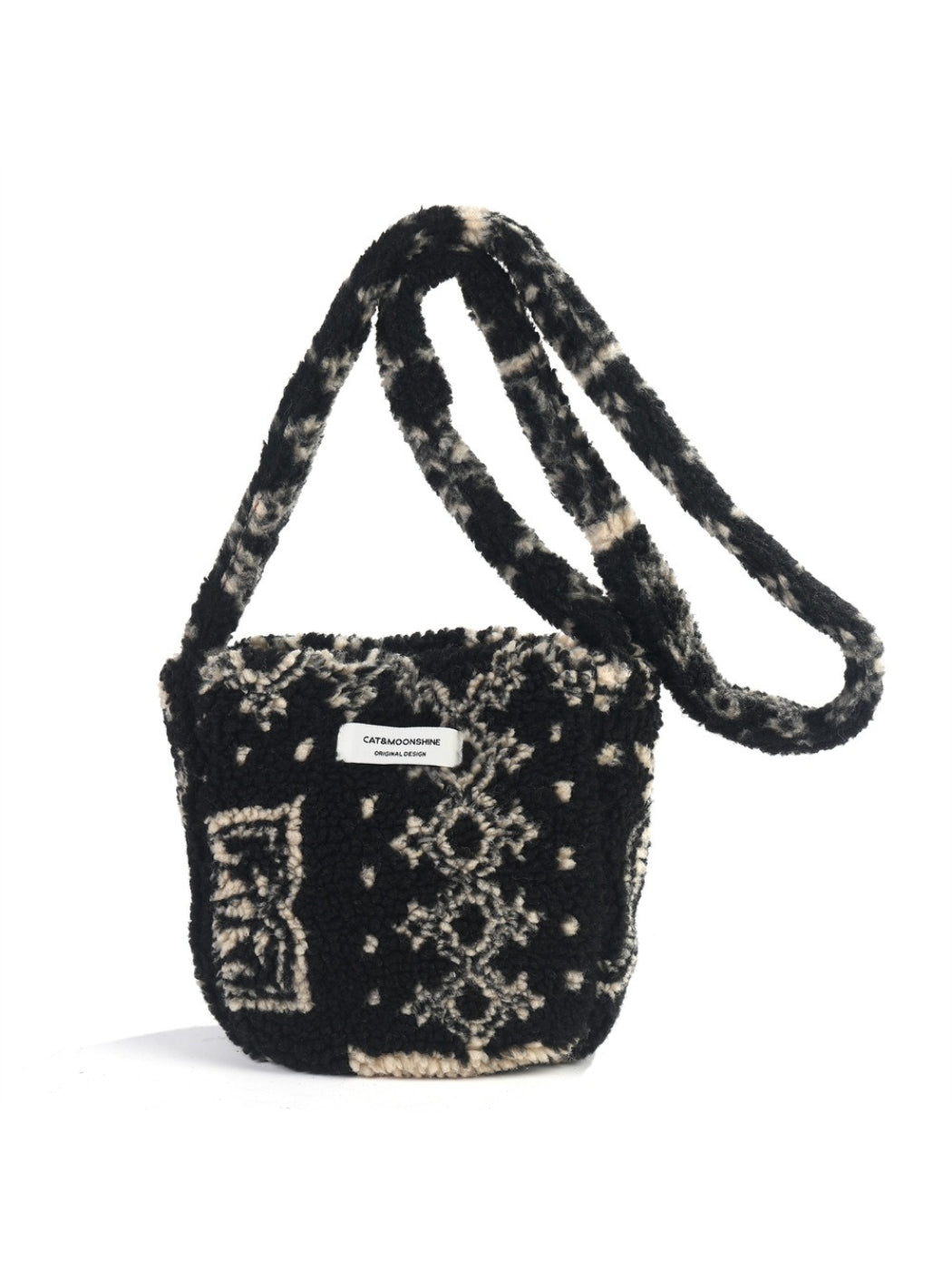 Cosbai - Plush Leopard & Heart Crossbody Bag