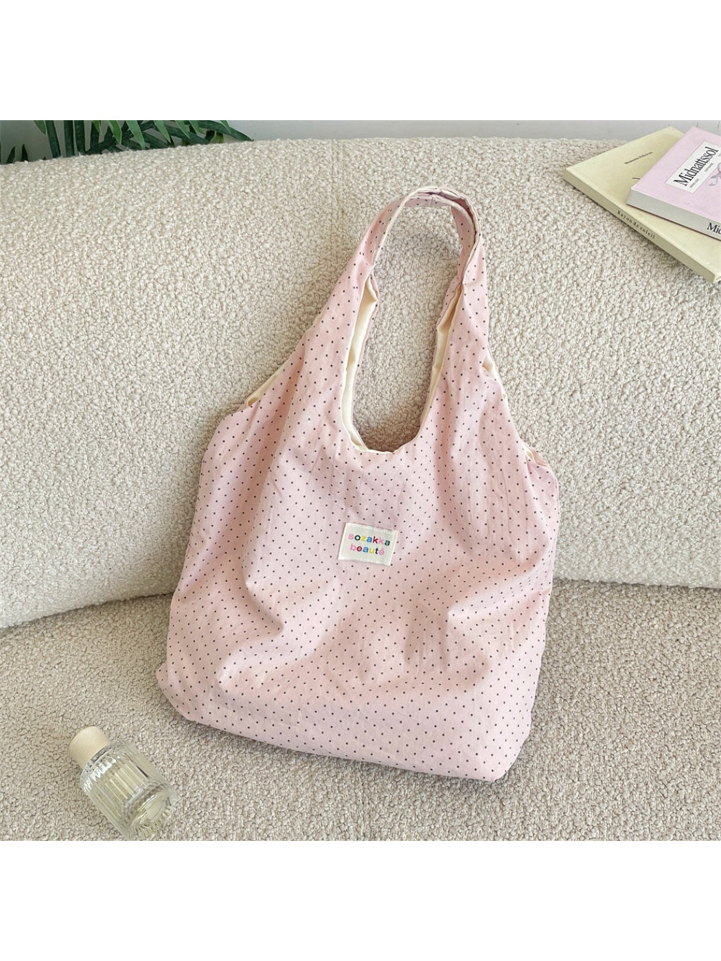 Top view of Cosbai Casual Micro Dot Hobo Bag showing and interior lining