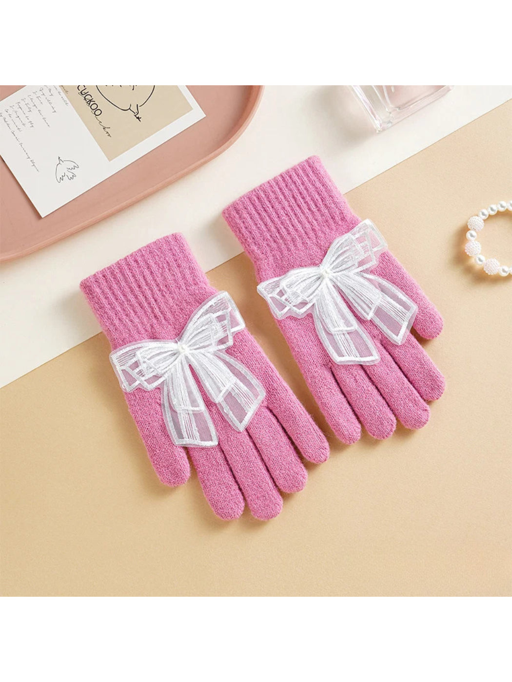 Gloving - Bow Detail Ribbed Cuff Gloves