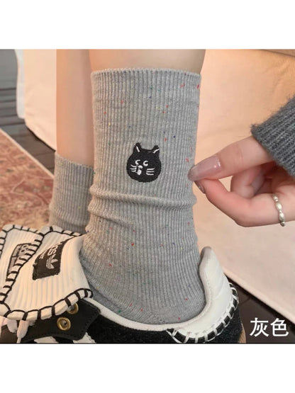 Rufia Cat Face Crew Socks for Women