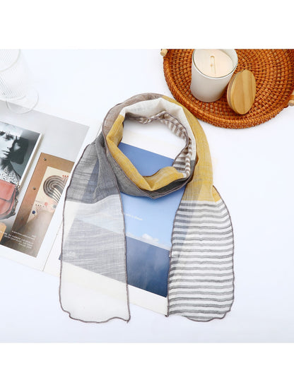 Scarvii - Striped Color Block Narrow Long Scarf