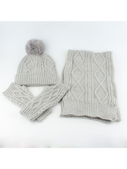 Haila - Retro Cable Knit Beanie Scarf Gloves Set