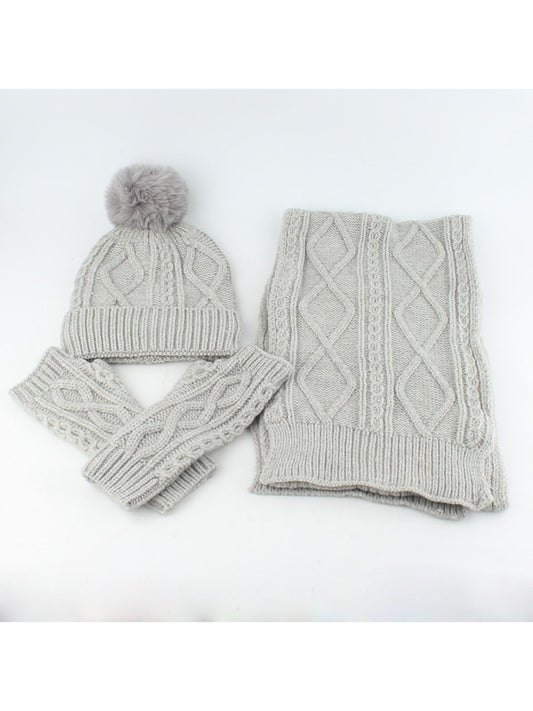 Haila - Retro Cable Knit Beanie Scarf Gloves Set