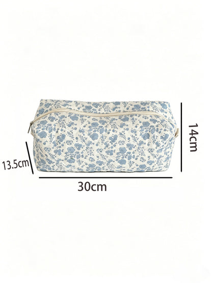 Cosbai cosmetic pouch folded flat showing backside floral pattern
