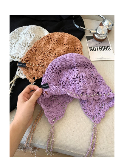 Haila - Openwork Crochet Bonnet with Beaded Trim