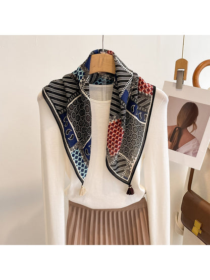 Scarvii - Vintage Spliced Print Tassel Square Scarf