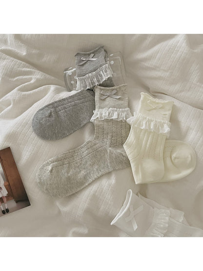 Rufia - Bow Ruffle Trim Ballet Style Crew Socks